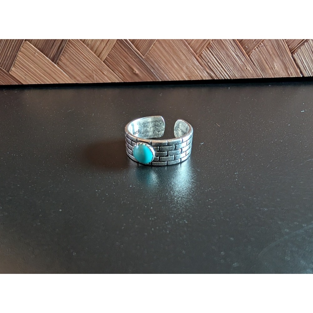 Size 6.5 Sterling Silver 925 Turquoise Color Brick Pattern Adjustable Ring